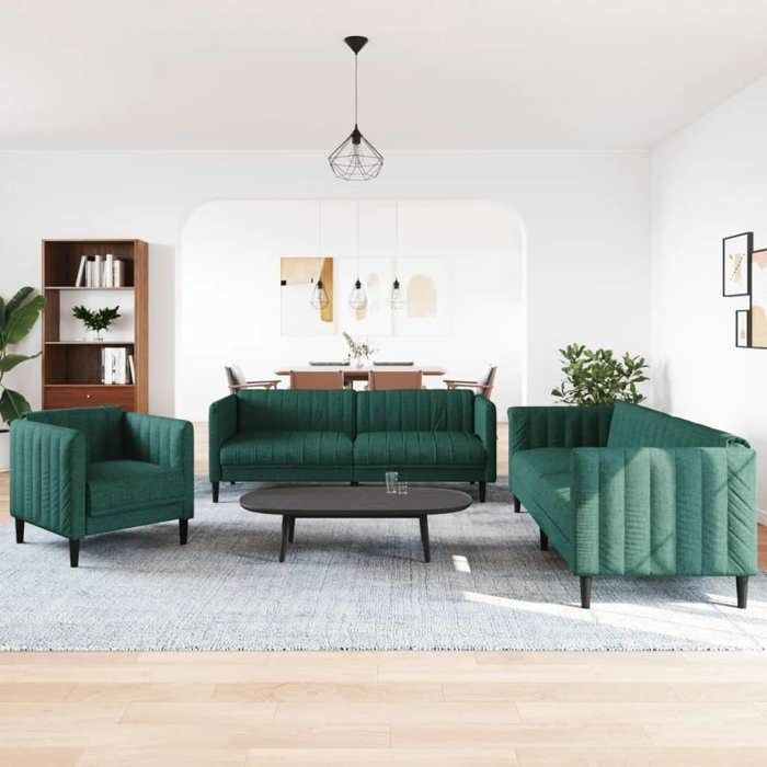 vidaXL Ensemble de canapés 3 pcs vert foncé tissu, canapé, siège de canapé, canapé relax, canapé confort, fauteuil de 3209233