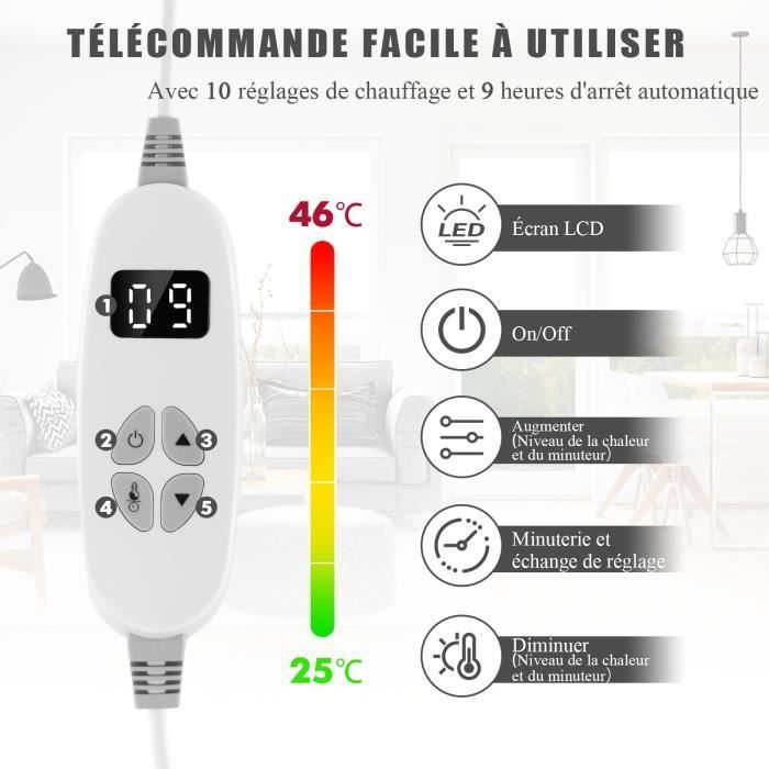 Manta eléctrica COSTWAY de 162 x 131,5 cm, temporizador de 9 horas, apagado automático, 9 niveles de calor, controlador de franela gris.