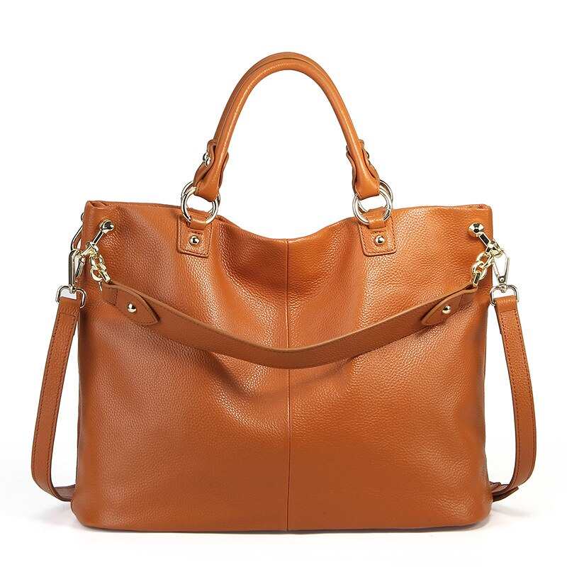 Sac bandoulière marron grande capacité en cuir véritable pour femme, sac messager gris pour femme