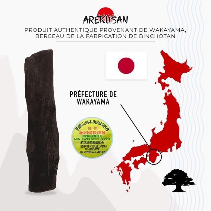 Arekusan Kishu Binchotan 3 Gros Charbon actif purificateur grand volume eau authentique de Wakayama au Japon Filtre l'eau du robinet