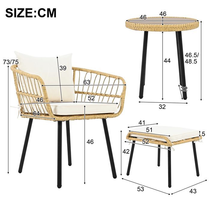 Set di mobili - Set da salotto da giardino - 4 posti - Corda grigia - 1 divano - 2 poltrone - 2 tavolini in vetro impilabili - grigio