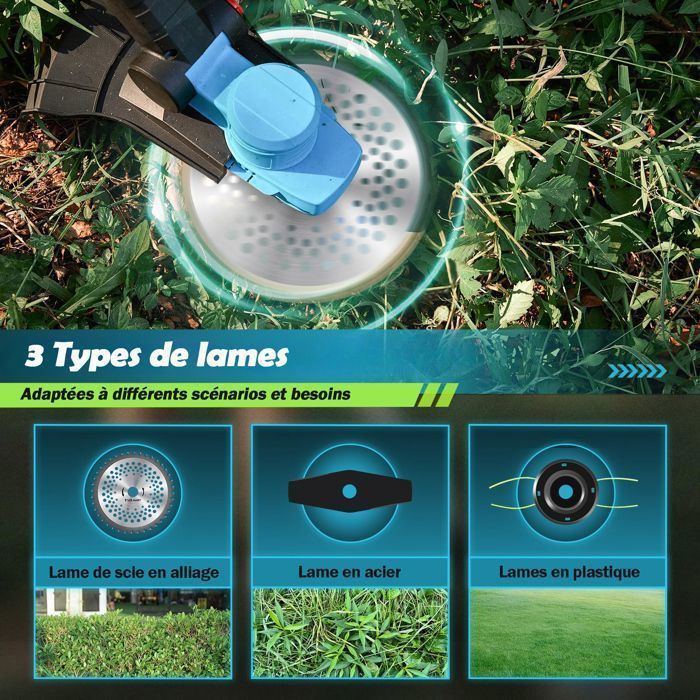 Desbrozadora eléctrica inalámbrica sin escobillas MAGICFOX de 36 V, con 2 baterías de 4,0 Ah, 3 tipos de cuchillas y cabezal.