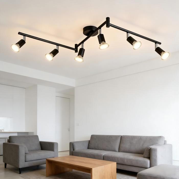 NETTLIFE 330 Spot Ceiling Light - Black - GU10 6 Bulbs - 350° Adjustable
