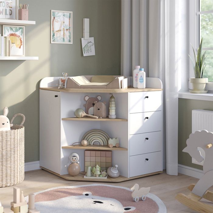 Fasciatoio Aria 85x90cm con ripiani e cassetti, bianco, Vicco 59339