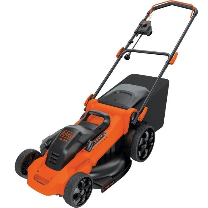 Rasaerba elettrico con filo - BLACK+DECKER - LM2000-QS - 2000W - Larghezza di taglio 48 cm - Funzione mulching, scarico laterale o sacco di raccolta erba da 50 litri