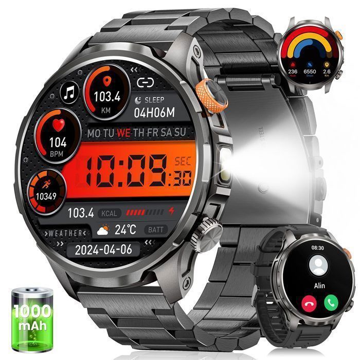 AIMIUVEI Smartwatch for Men, 1000mAh Battery/LED Light, 1.91