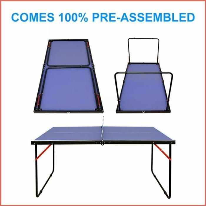 Table de ping-pong pliable 4,5FT (137,2cm) - Portable avec filet, 2 raquettes et 3 balles - Bleu