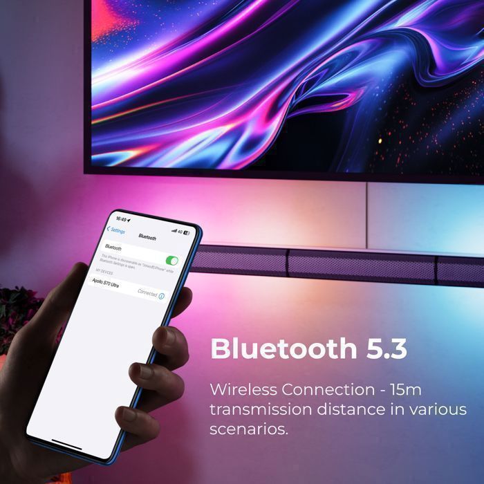 ULTIMEA Barre de son 7.1 canaux pour TV avec Caisson de Basse filaire, lumière RVB, contrôle des App, puissance de crête 410W