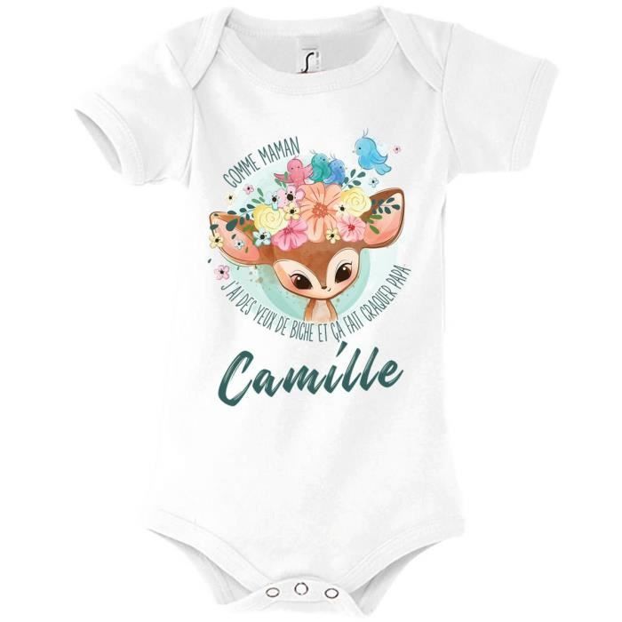 Camille | Body de bebé con nombre para niña | Como los ojos de gacela de mamá | Ropa adorable para bebés de 3 a 6 meses