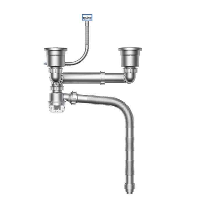 Siphon d'évier à 2 rainures, tuyau réglable, kit de vidange pour cuisine, anti-odeur, anti-débordement, installation facile