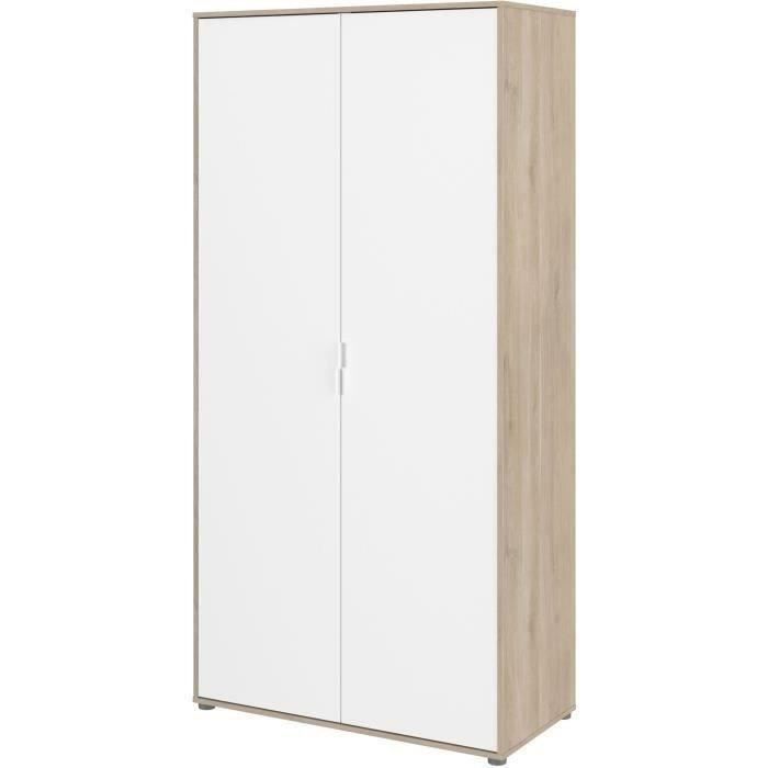 Armoire de chambre AALBORG - Décor Blanc et chêne - 2 portes battantes - L100 x P50,2 x H204,3 cm - PARISOT