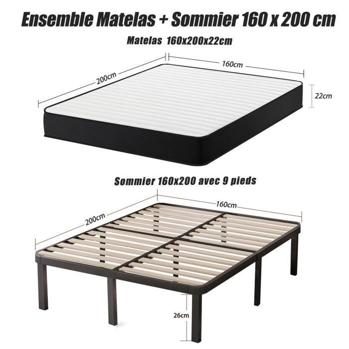 Mattress and Bed Base Set 160x200cm - FRIXOVEL - Memory Foam - Balanced - Good Sleeping Independence