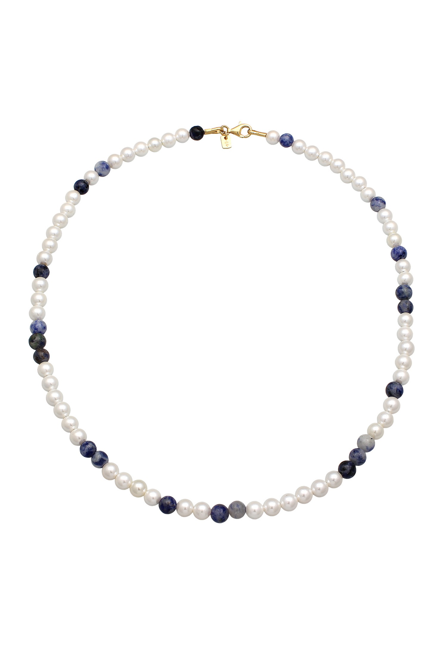KUZZOI Hommes Perles de coquillage et d'agate bleue en argent sterling 925 plaqué or