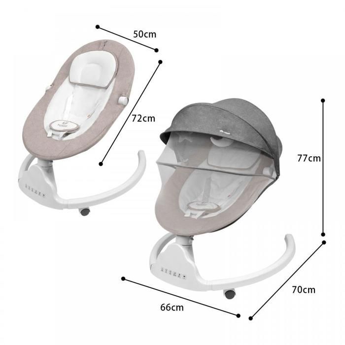 Columpio eléctrico para bebé MIPAN - Con música + control remoto + mosquitera + juguete - Arnés de 4 puntos - Ajustable - Caqui
