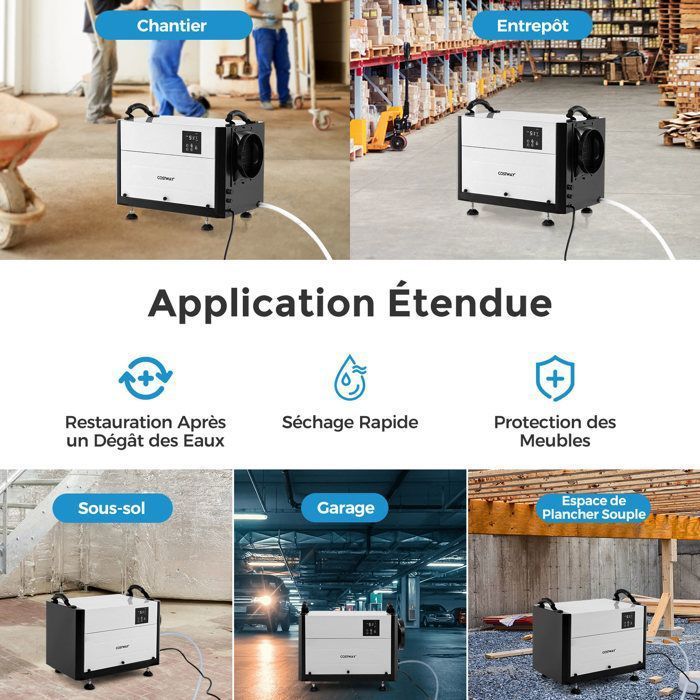 Deshumidificador profesional COSTWAY - 58,5 l/día - 3 modos - Temporizador de 24 horas - Inicio diferido - Hasta 80 m² - Descongelación automática - Blanco