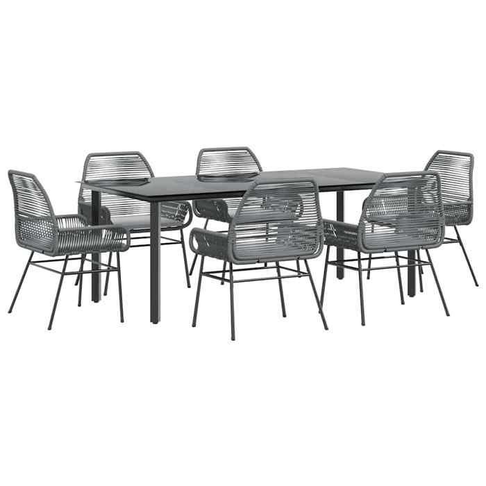 Tuineetset van polyrotan - vidaXL - 7-delig - Grijs - Tafel 200x100x74 cm - Stoelen 57x60x86 cm