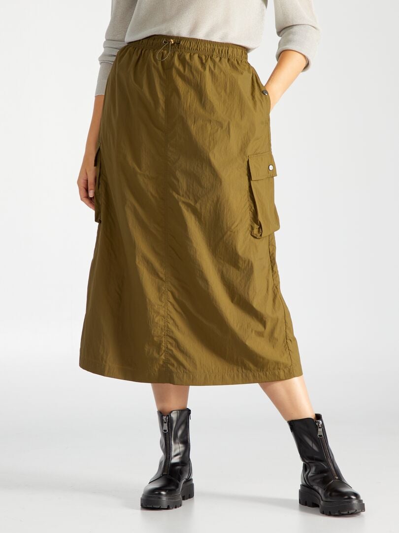 'Only Carmakoma' lange parachute canvas rok - kaki groen