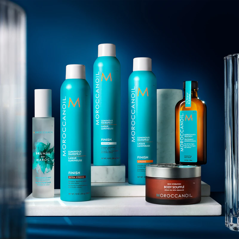 Spray de cabelo Moroccanoil Style Luminous, fixação forte.