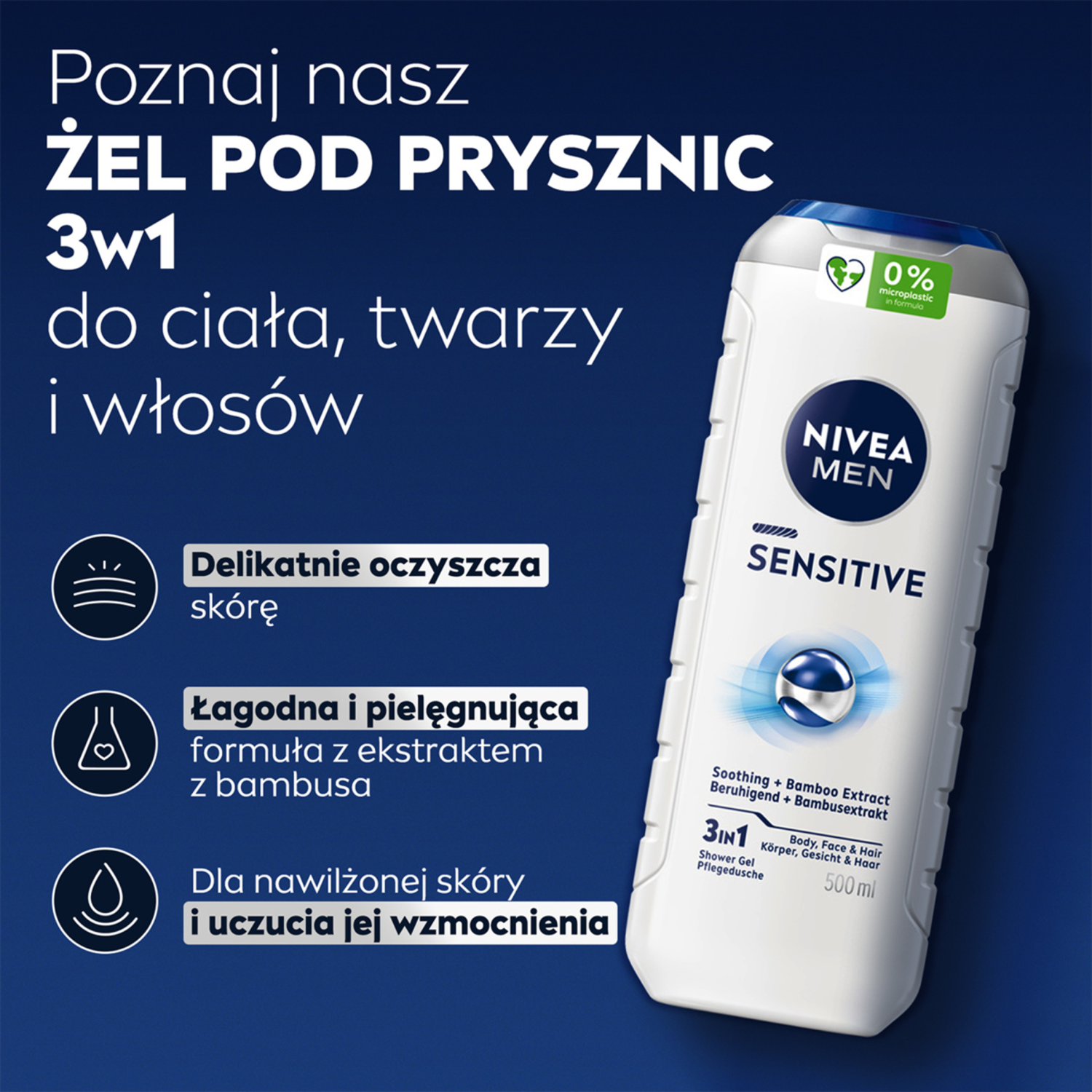 Gel douche Nivea pour hommes 500 ml Peaux sensibles