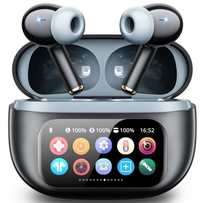 DJOIN Kabellose Ohrhörer, 40 Stunden Akkulaufzeit, Multifunktions-Touchscreen, Bluetooth 5.4, IPX7 wasserdicht, ANC-Geräuschunterdrückung, 5 Equalizer-Modi, Schwarz