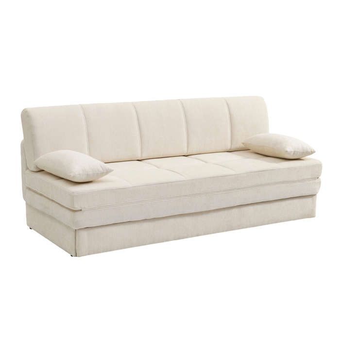 Sofá convertible de 3 plazas LUMA en tejido de chenilla beige.