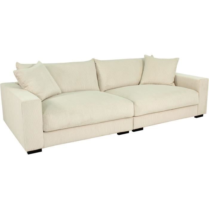 Divano fisso lineare - 4 posti - PEDRO - Velluto a coste beige - 261 x 124 x 82,5 cm
