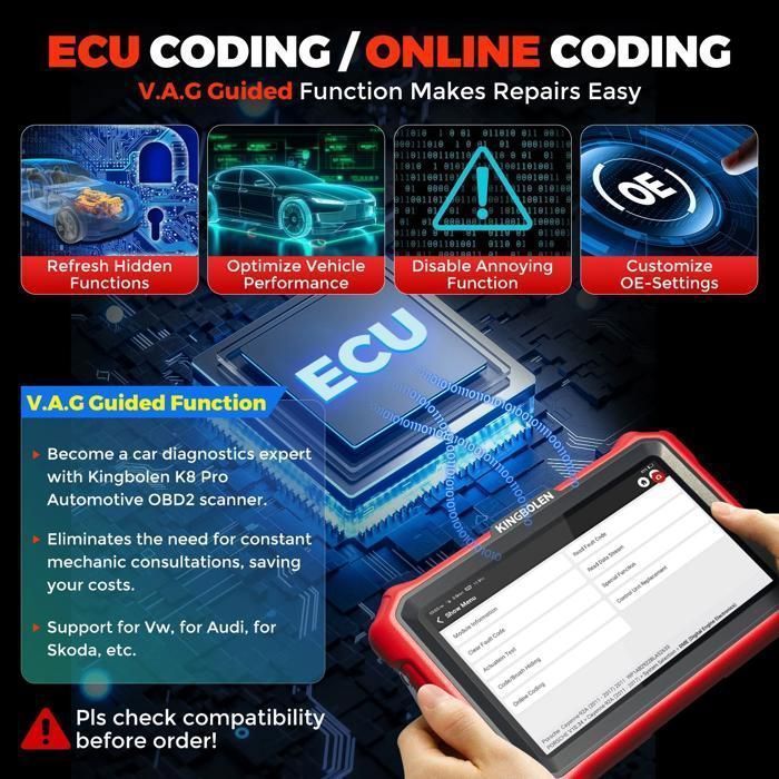 Ferramenta de diagnóstico automotivo KINGBOLEN K8 Pro, OBD2 bidirecional para diagnóstico completo do sistema, CANFD e FCA, atualizações gratuitas vitalícias.