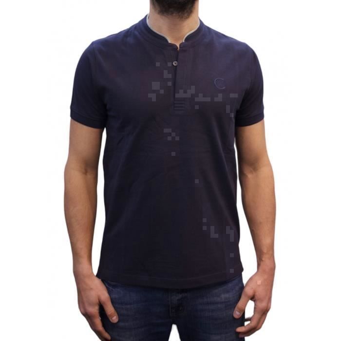 Cerruti 1881 Men's Short-Sleeve Mandarin Collar Polo Shirt, New Firenza Navy Blue