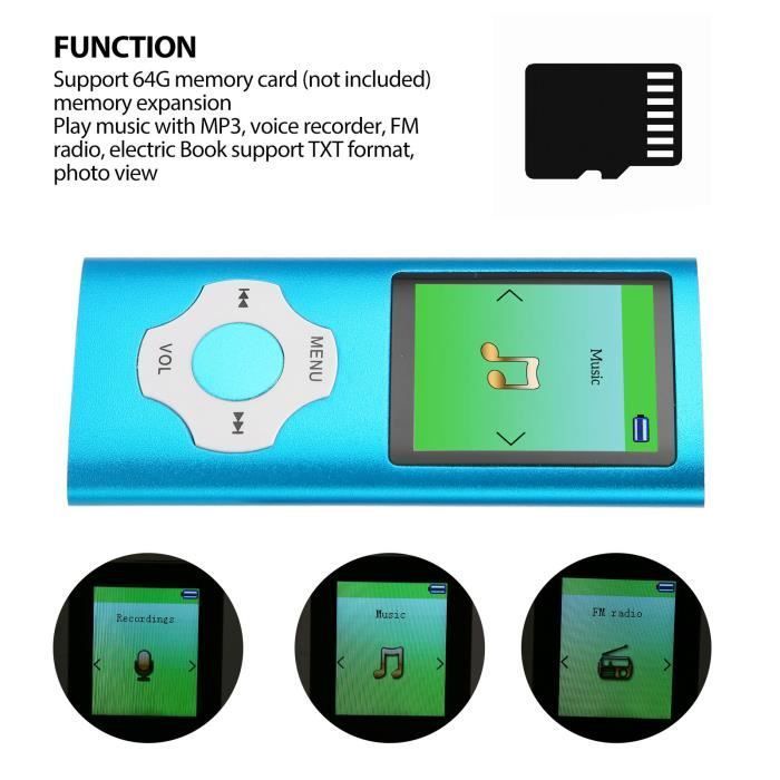 Lecteur MP3 - SONEW - Écran LCD 1,8 pouces - 64G - Enregistrement FM - Son sans perte