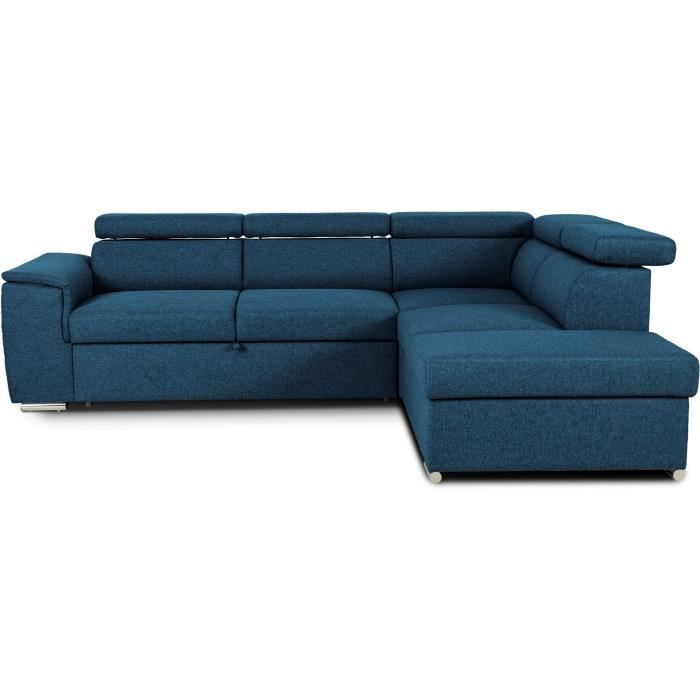 Canapé d'angle convertible réversible avec coffre - 5 places - DAYTONA - Tissu bleu - 260 x 94 x 216 cm