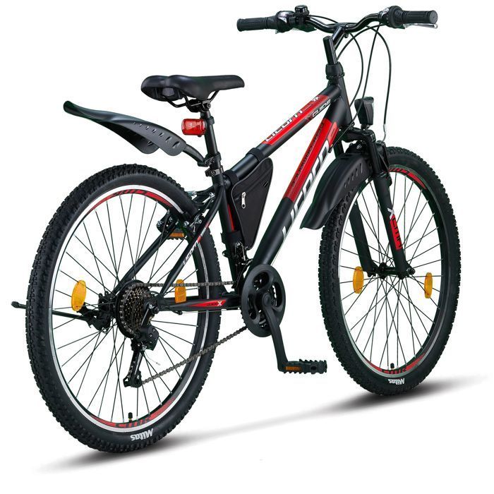VTT Tout Suspendu - LICORNE - Mixte - Noir/Rouge/Gris - 21 Vitesses (26 pouces)