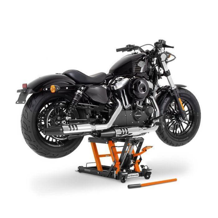 ConStands Mid-lift L Scissor Lift for Motorcycles, Hydraulic Lift for Choppers, 680kg, Orange