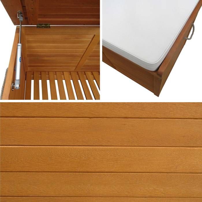 Cassapanca da giardino in legno da 200 litri - Beige - 125x60 cm - Con scomparto per cuscini, 2 molle a gas e maniglie