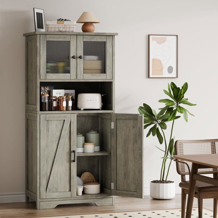 Kitchen storage unit - LUNSY - 4 compartments - Frosted glass doors - Adjustable shelves