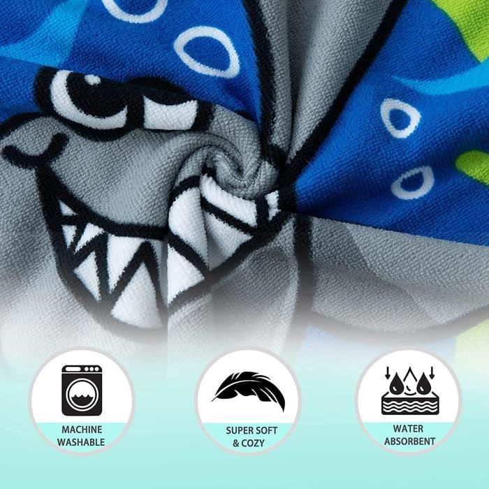 Serviette de Bain Enfant - AQSACOKIYA - Requin 75 x 150 cm - Serviette de Plage et de Piscine,Poncho Garçons,Microfibre