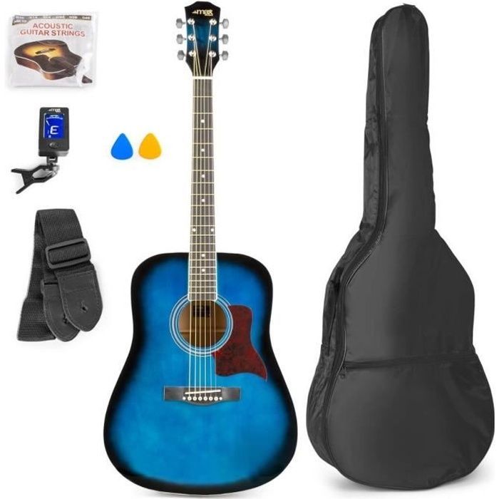 Chitarra acustica MAX SoloJam per principianti adulti - Blu - Corde in acciaio - Borsa per il trasporto - Plettri