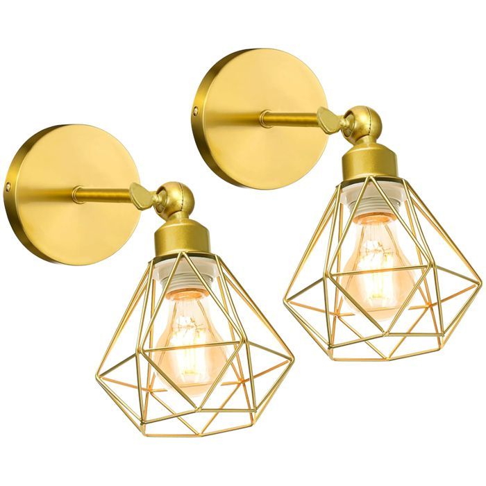 SNOGOLD 2-Pack Vintage Industriële Binnenwandlampen, E27 Metalen Armatuur, Retro Verstelbare Verlichting 180°, Goud