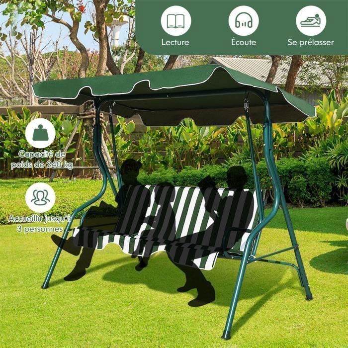 Columpio de jardín independiente para 3 personas COSTWAY con toldo impermeable ajustable para jardín y patio, carga máxima 210 kg - Verde