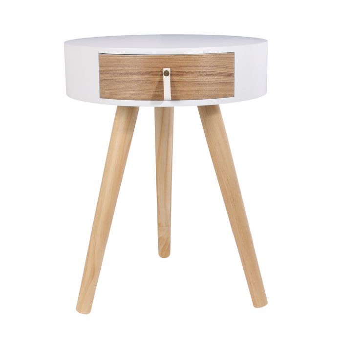 Nachtkastje - Home Deco Factory - Nora - Rond - Wit - H46,5 x B35 x D35 cm