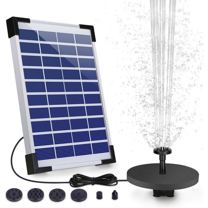 Fuente solar de jardín con batería integrada, caudal de 500 l/h, bebedero para pájaros, bebedero para peces y elemento decorativo para el jardín, 5,5 W