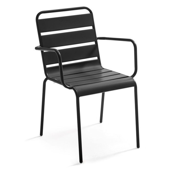 Palavas anthracite gray metal garden armchair, Oviala