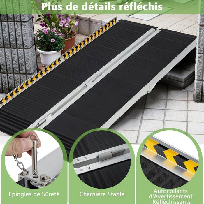 Rampa para silla de ruedas COSTWAY - Rampa de carga de aluminio con placa de transición - 272 kg - 152,5 x 74 x 8 cm