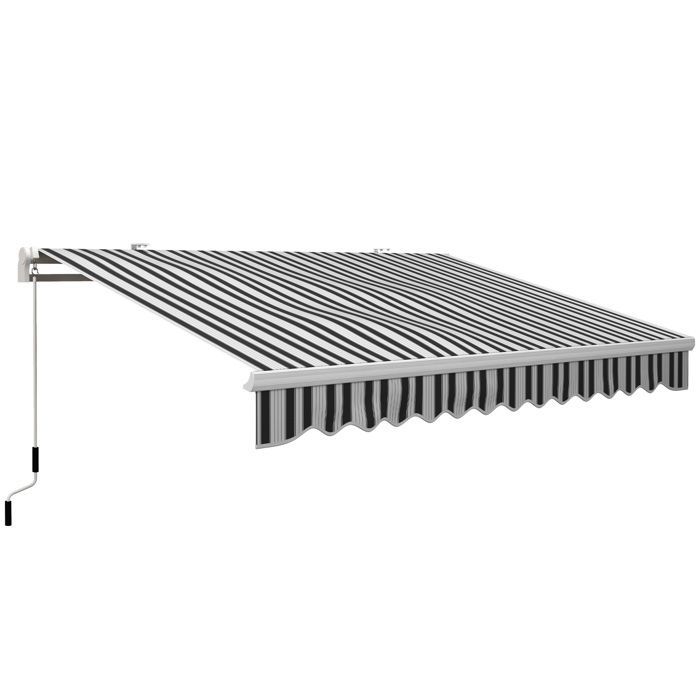 Toldo manual retráctil de 395 x 245 cm - Outsunny - manivela, poliéster de 280 g/m² con protección UV, aluminio - azul y blanco