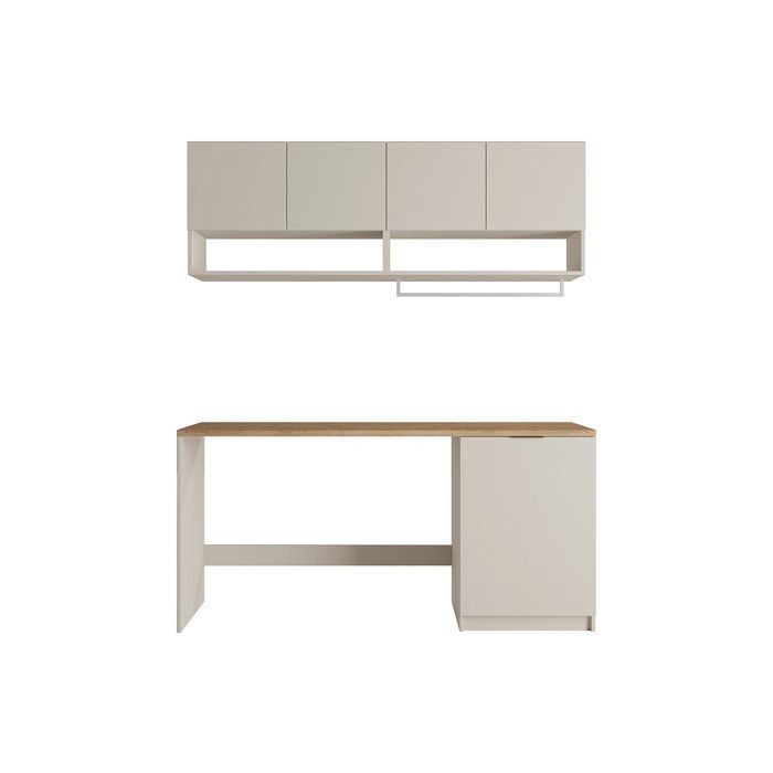 Meubles de buanderie pour machine à laver avec plan de travail - L182 cm -  Couleur beige et naturel clair - NATAJI