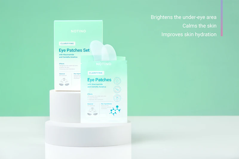 Conjunto de máscaras para olhos Notino Clarifying Bio-Cellulose com Niacinamida e Centella Asiática para clarear a área dos olhos.