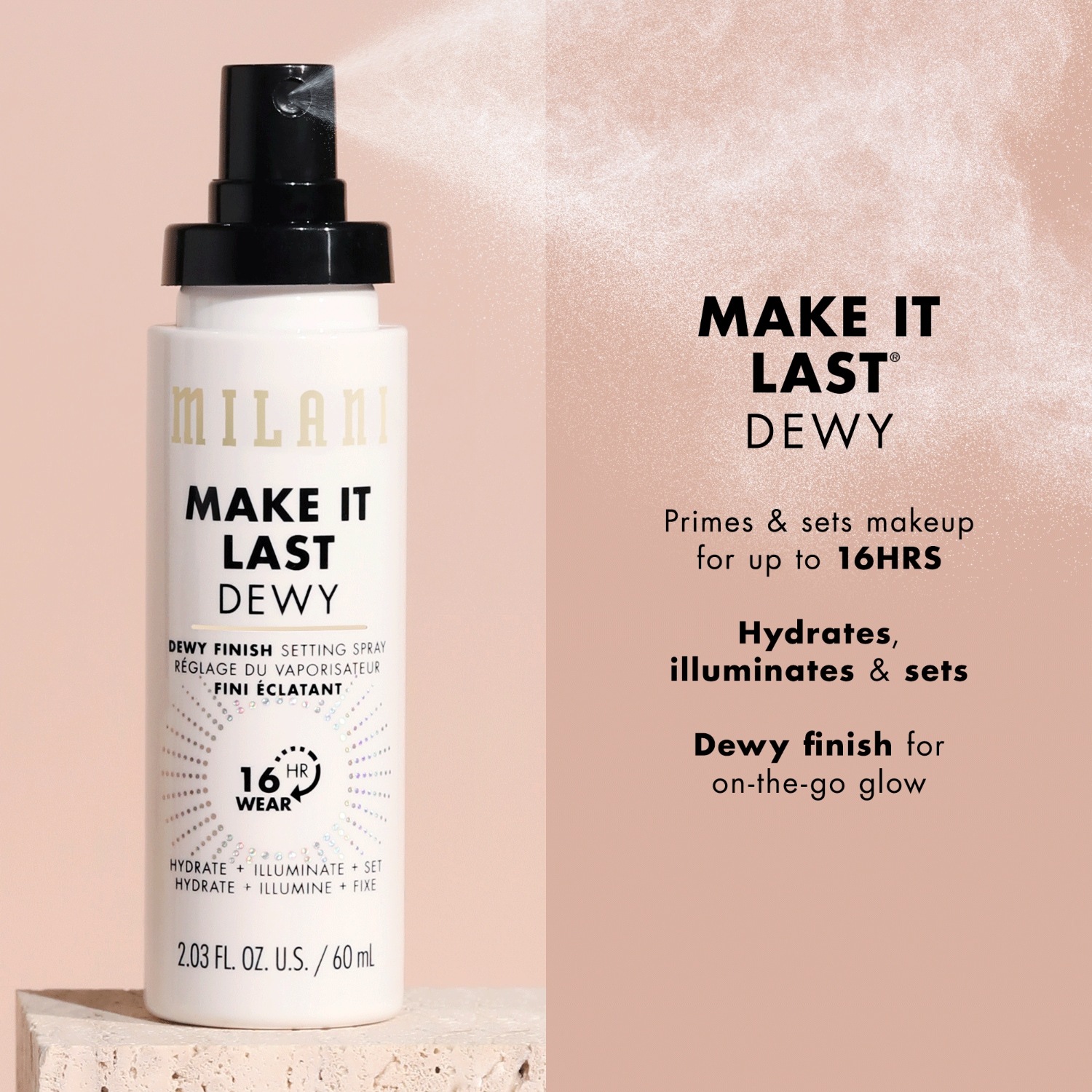 Milani Fixierspray Dewey Finish fiksuojantis purškiklis - 60 ml