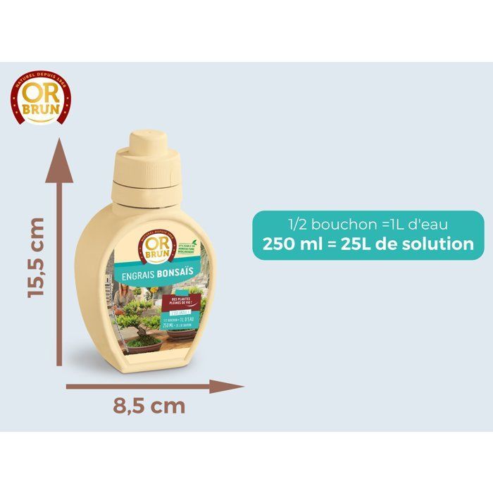 Engrais bonsaïs - OR BRUN - OBRECLBONSAI250 - 250 ml - Améliore et favorise la croissance - Fabriqué en France