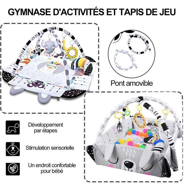 Tapis d'Éveil Bébé, 2 en 1, Éducatif, Parc enfant, De la Naissance, Chambre Bébé, Avec accessoires