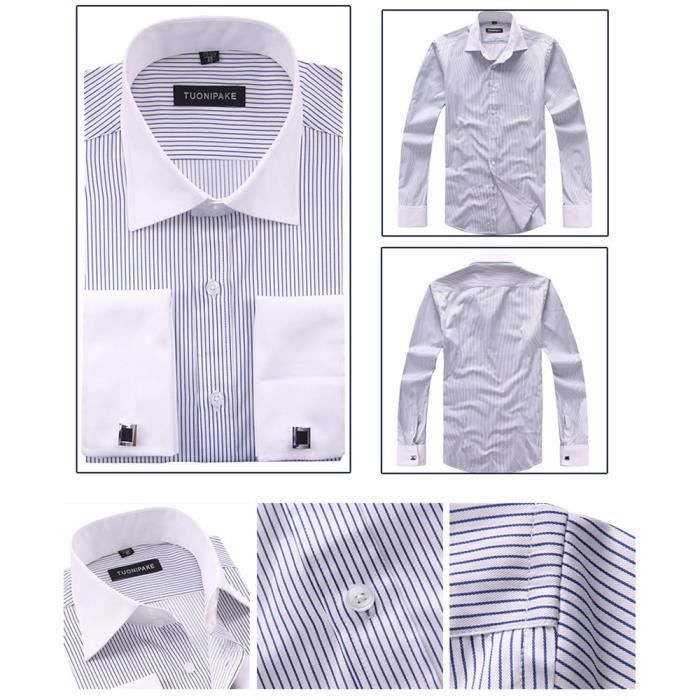Men's Long Sleeve Shirt, French Style, Slim Fit, Non-Iron, Breathable, Button Closure, Striped