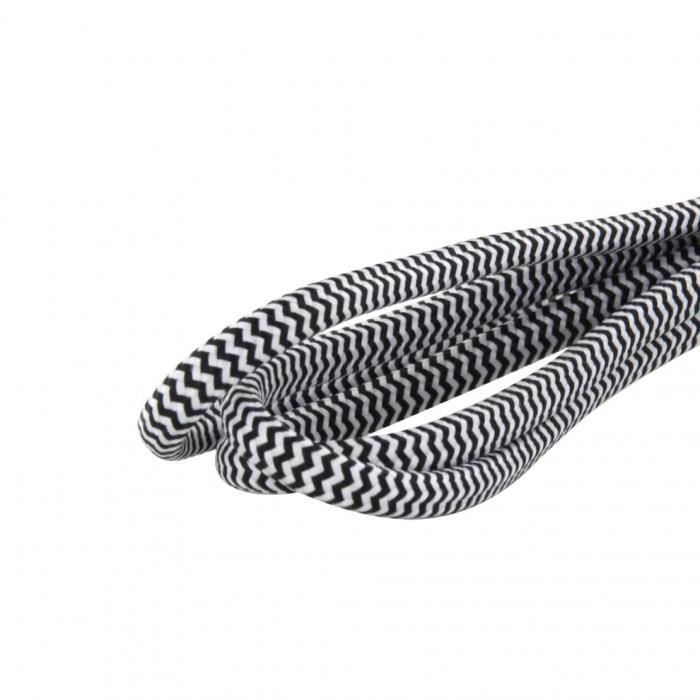 Chacon Textil-Verlängerungskabel, schwarz/weiß, 6 A, 1,5 m, schwarzer Stecker
